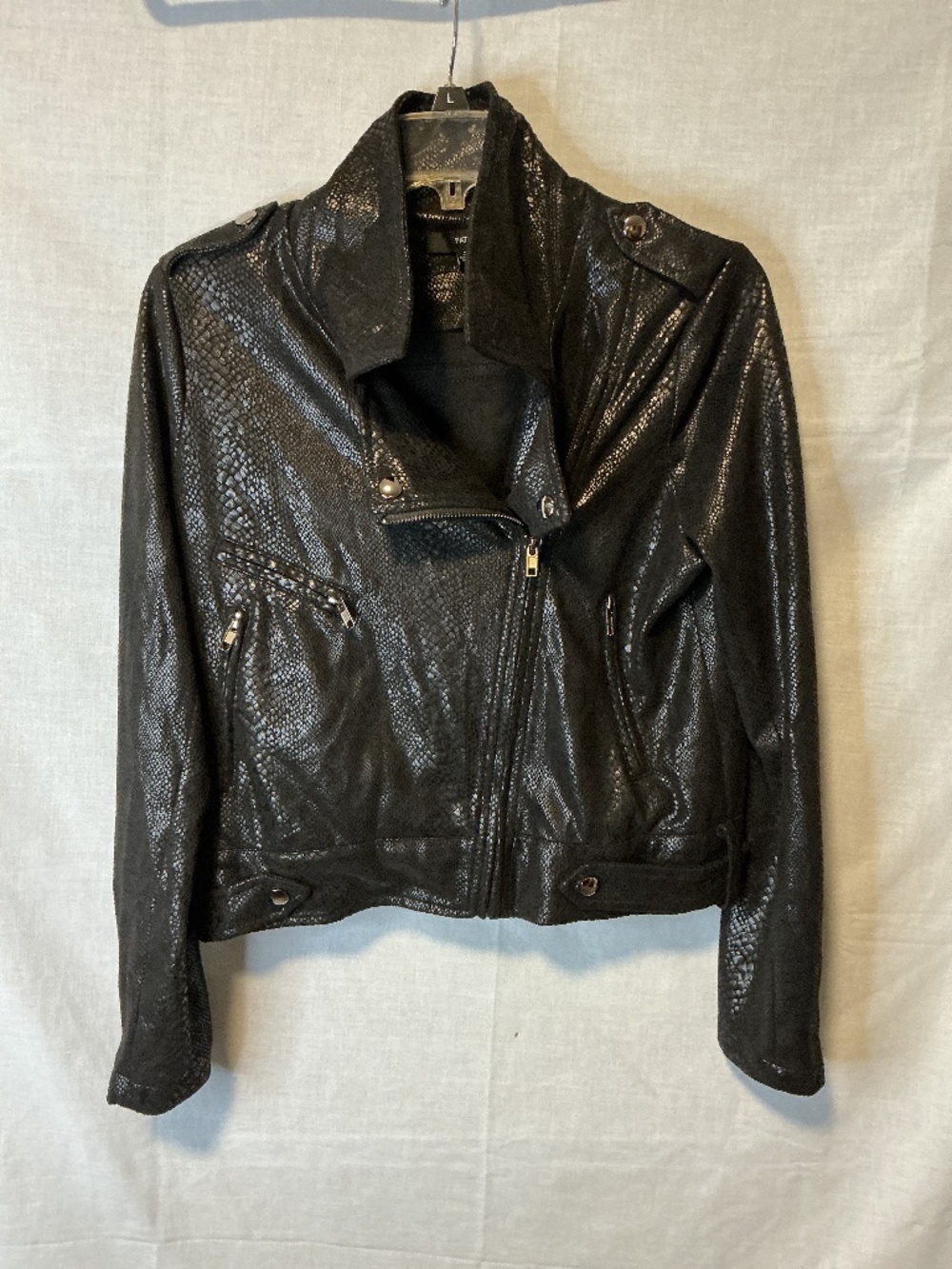 Fate Black Cropped Faux Snakeskin Jacket Women’s Size Small